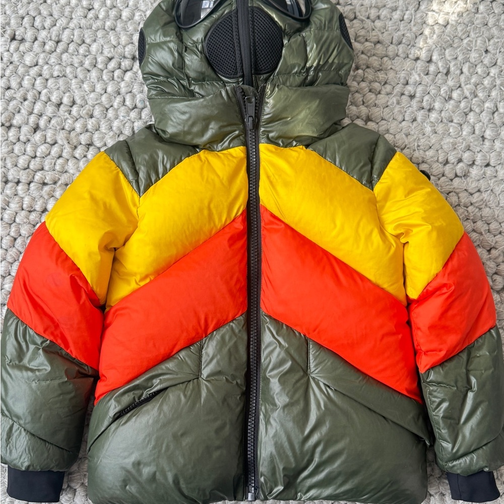AI Riders on the Storm Kids Puffer Jacket - Green, Yellow, Red